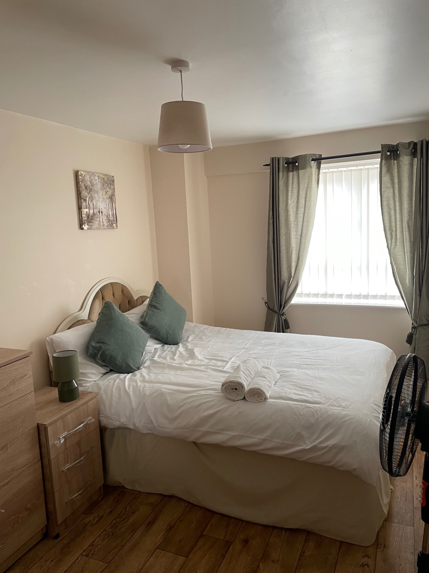 Bedroom after pillows, linen and towels were staged
